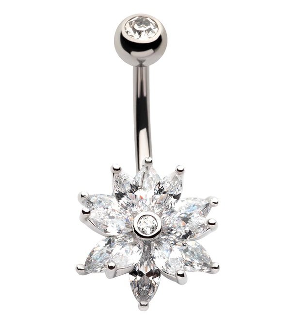 3D Flower CZ Stainless Steel Belly Button Ring