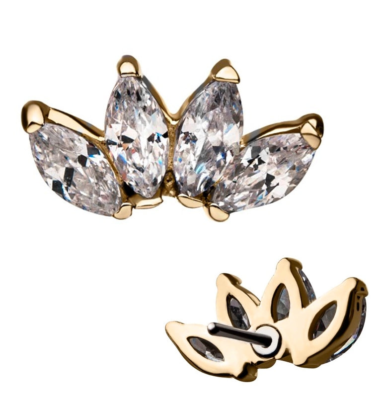 14kt Gold Lotus Quad CZ Threadless Top
