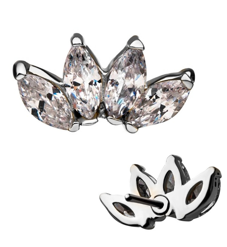 14kt White Gold Lotus Quad CZ Threadless Top