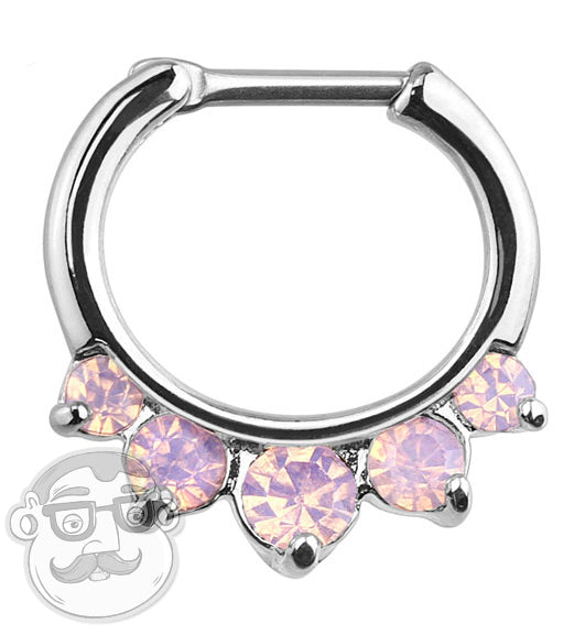 16G Five Stone Pink Opalite Stainless Steel Septum Clicker
