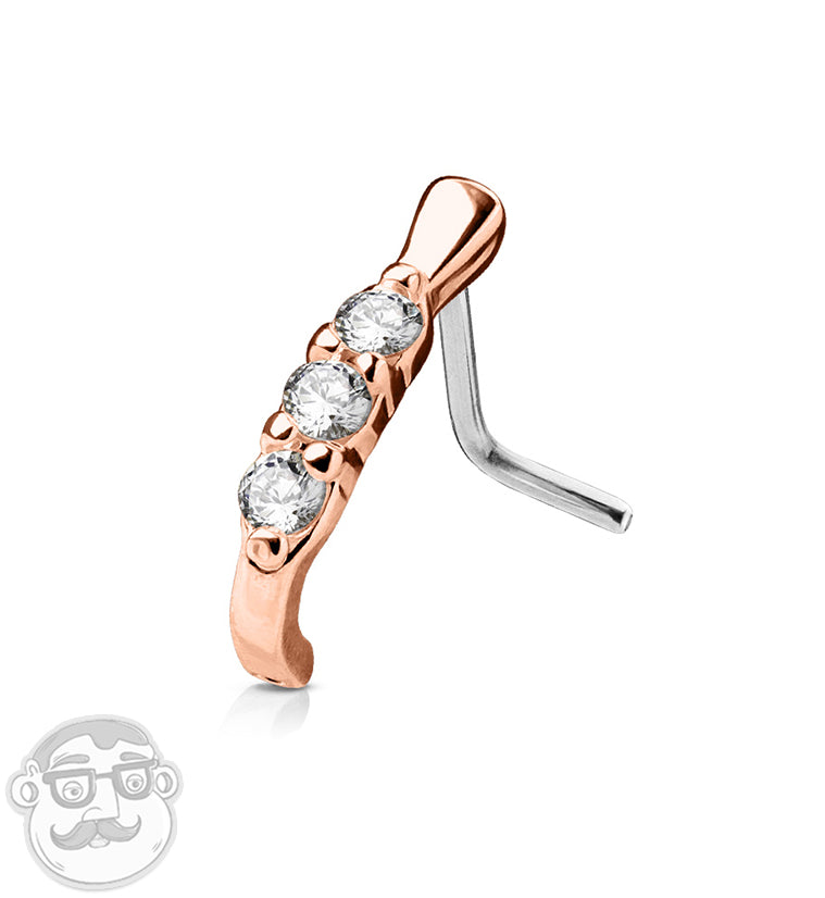 Rose Gold Triple CZ Nose Curve Ring