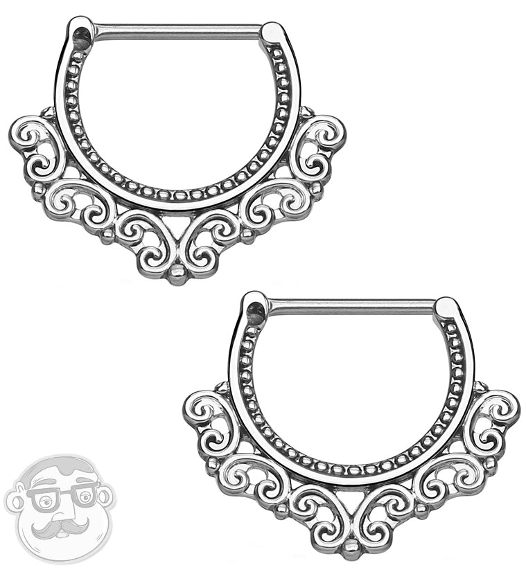 14G Brass Beaded Filigree Nipple Clicker Rings