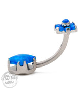 14G Titanium Blue Opal Flower Belly Button Ring