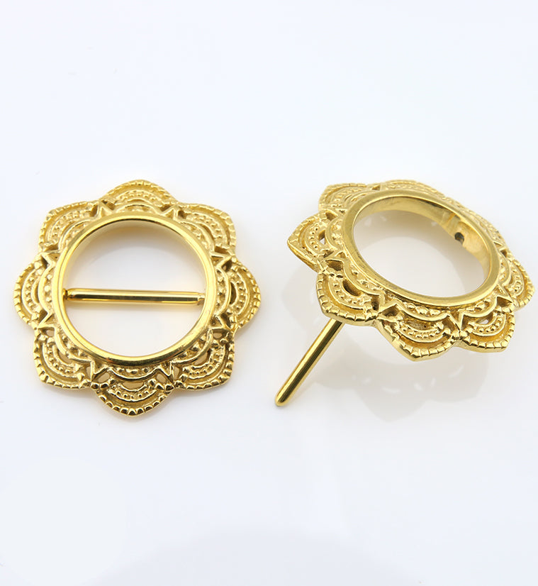 14G Mandala Gold PVD Stainless Steel Nipple Clicker Ring