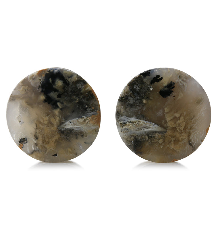 Tiger Agate Dendritic Stone Plugs 1 & 3/8 Inch (35mm) Version 1