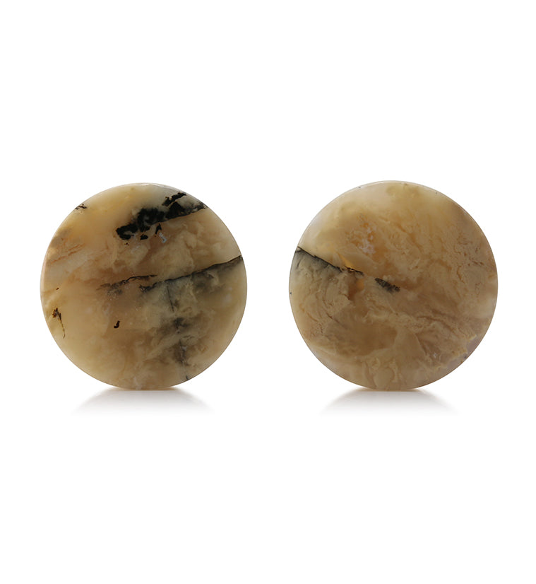 Tiger Agate Dendritic Stone Plugs 1 Inch (25.1mm) Version 2