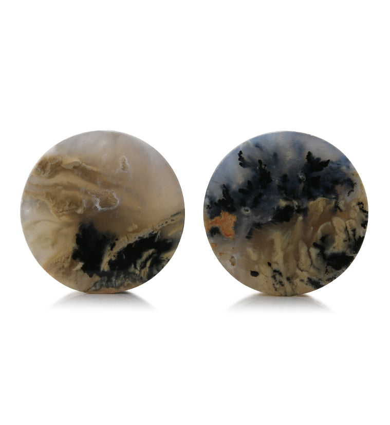 Tiger Agate Dendritic Stone Plugs 1 & 1/8 Inch (28mm) Version 1