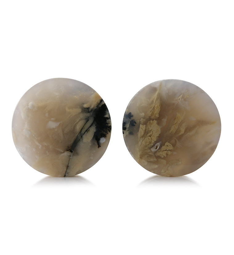 Tiger Agate Dendritic Stone Plugs 1 & 1/8 Inch (28mm) Version 2