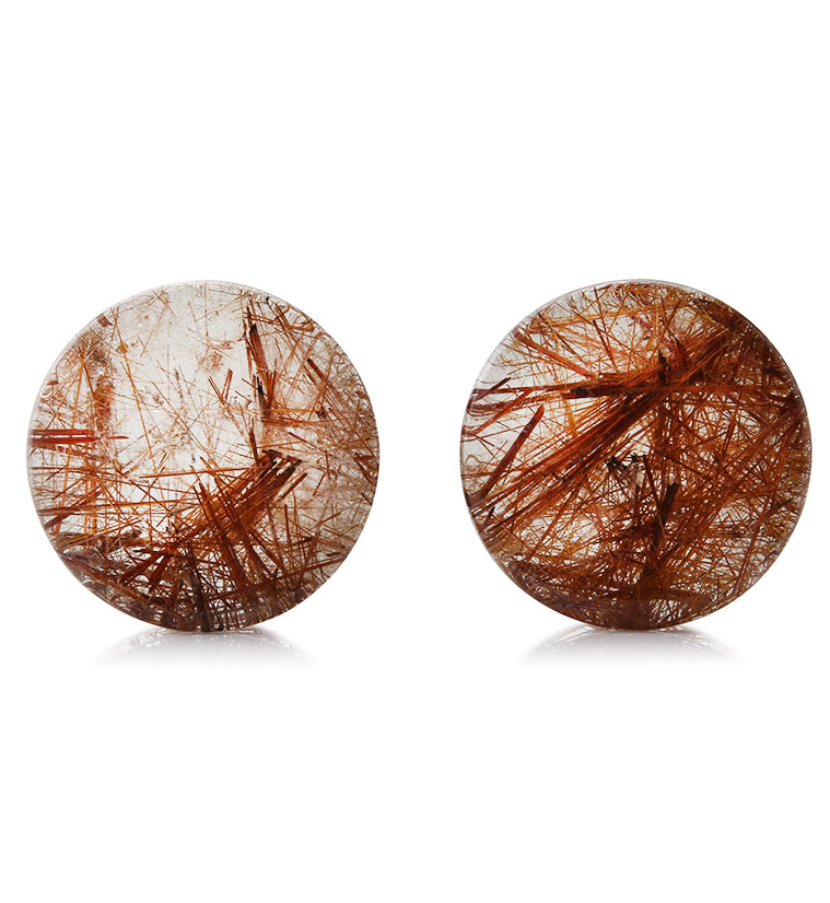 Rutilated Quartz Stone Plugs 1 Inch (25mm) Version 5