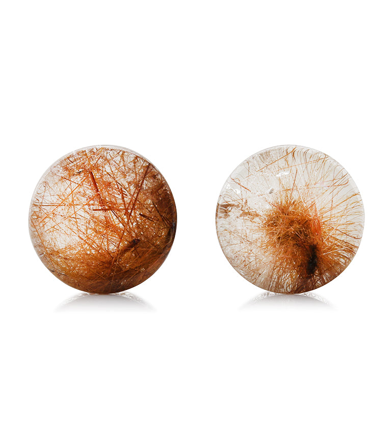 Rutilated Quartz Stone Plugs 3/4 Inch (19mm) Version 7