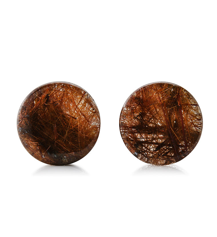 Rutilated Quartz Stone Plugs 3/4 Inch (19mm) Version 12