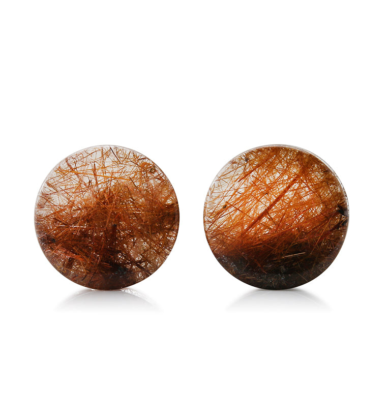 Rutilated Quartz Stone Plugs 3/4 Inch (19mm) Version 13