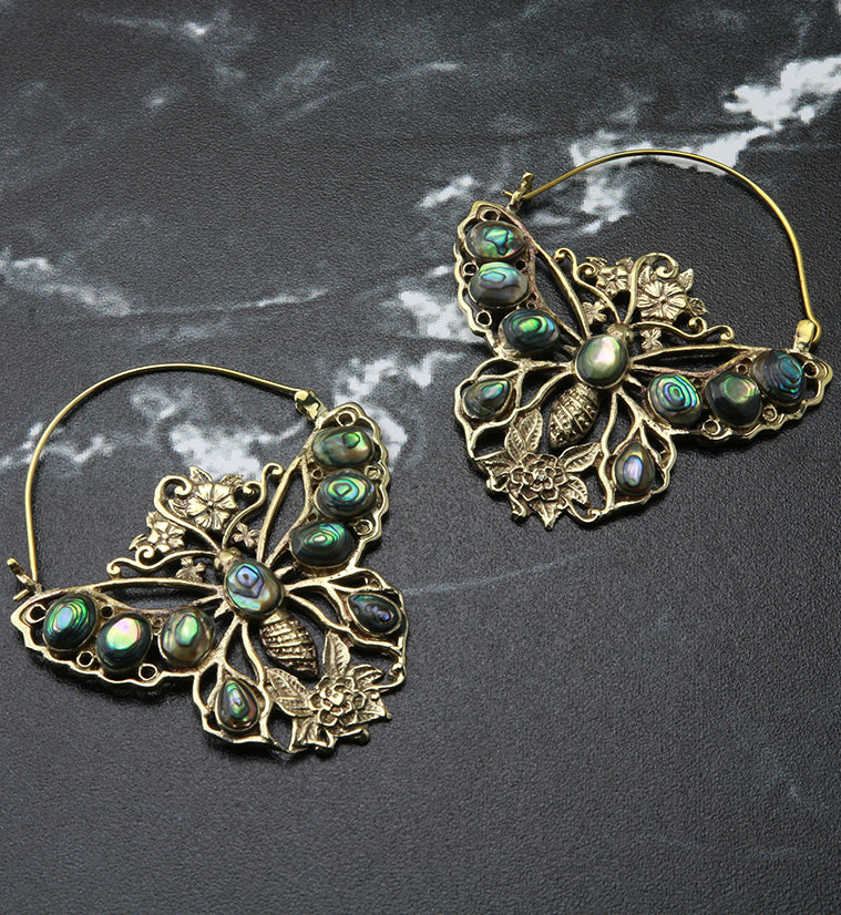 18G Butterfly Abalone Brass Hangers / Earrings