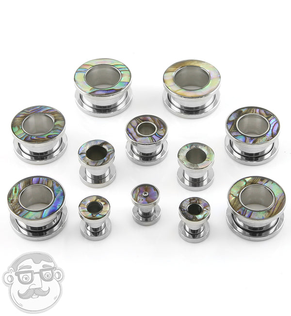 Abablone Shell Rimmed Screw on Tunnels Plugs