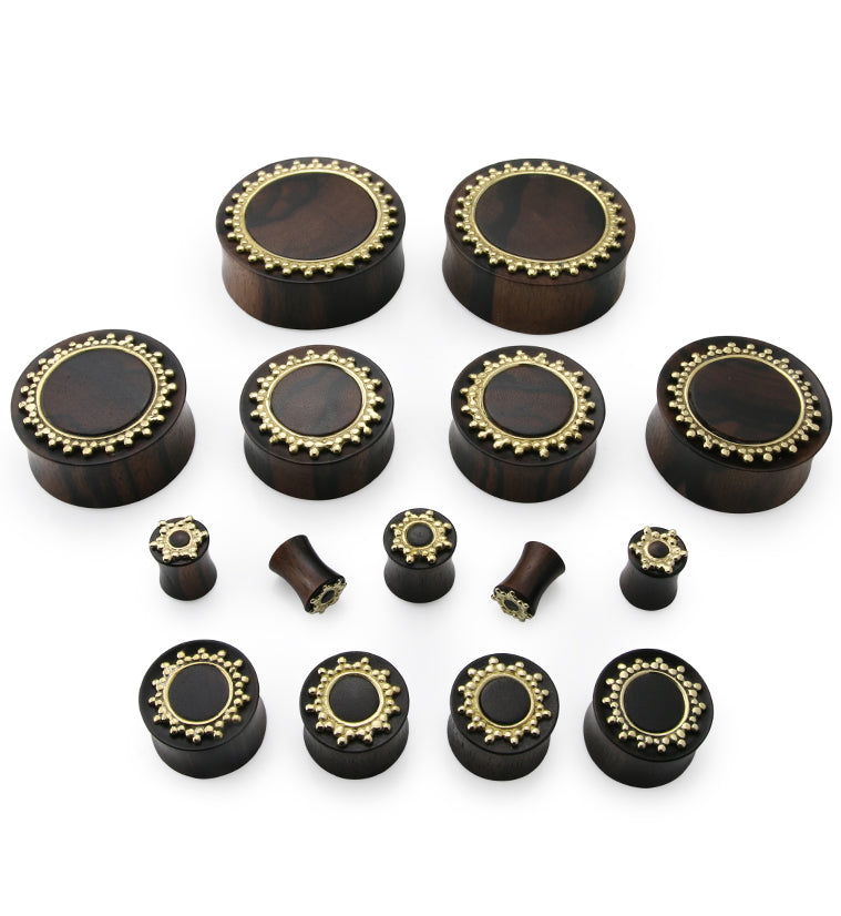 Adorn Brass Inlay Areng Wood Plugs