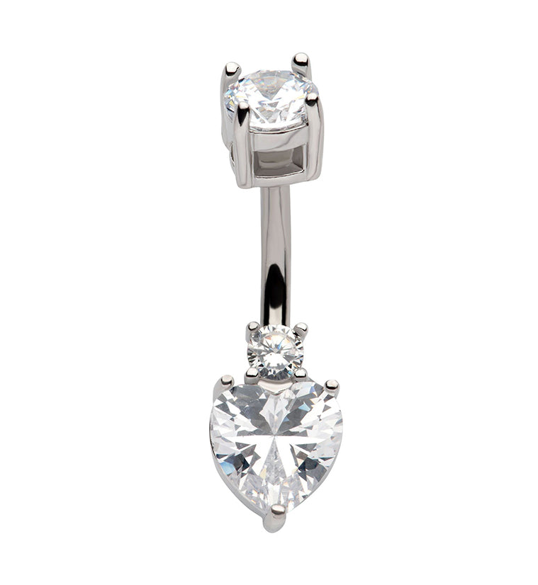 Adorn Heart Clear CZ Internally Threaded Belly Button Ring