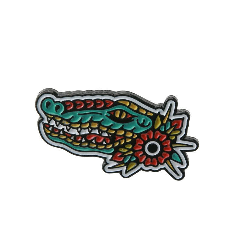 Alligator Rose Enamel Pin