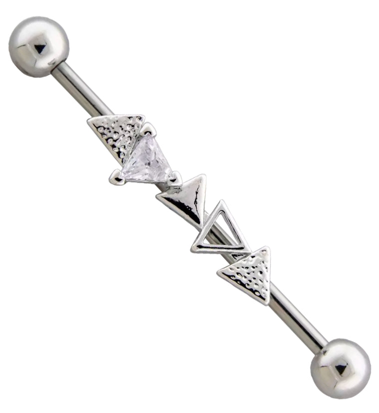 Alternating Triad Clear CZ Industrial Barbell