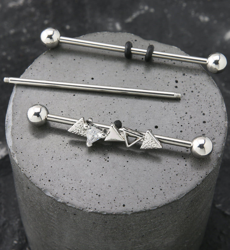 Alternating Triad Clear CZ Industrial Barbell