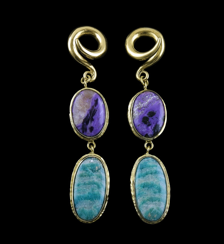 Charoite X Amazonite Stone Brass Ear Weights