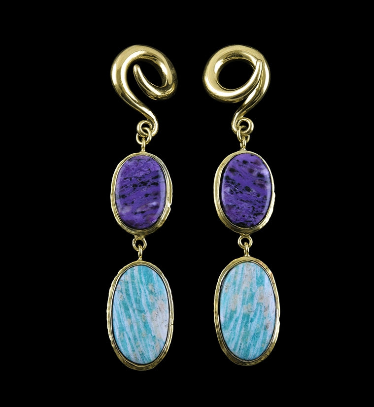 Charoite X Amazonite Stone Brass Ear Weights