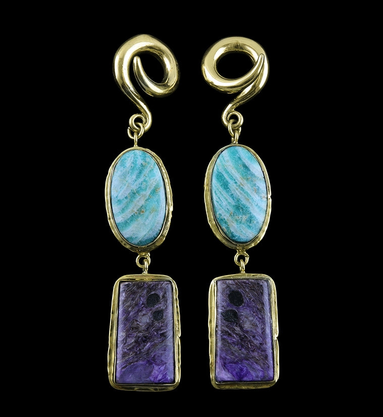 Charoite X Amazonite Stone Brass Ear Weights