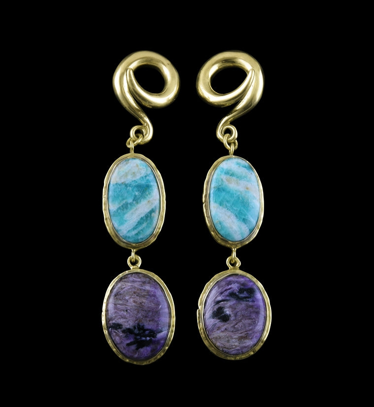 Charoite X Amazonite Stone Brass Ear Weights