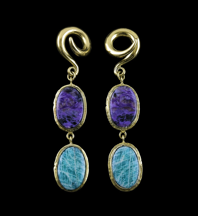 Charoite X Amazonite Stone Brass Ear Weights