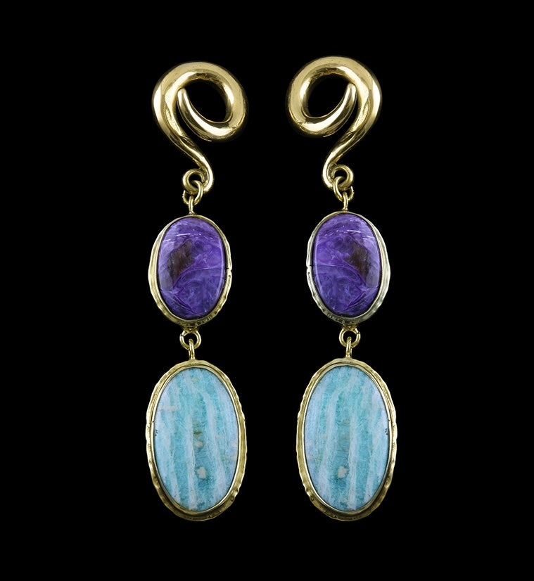 Charoite X Amazonite Stone Brass Ear Weights