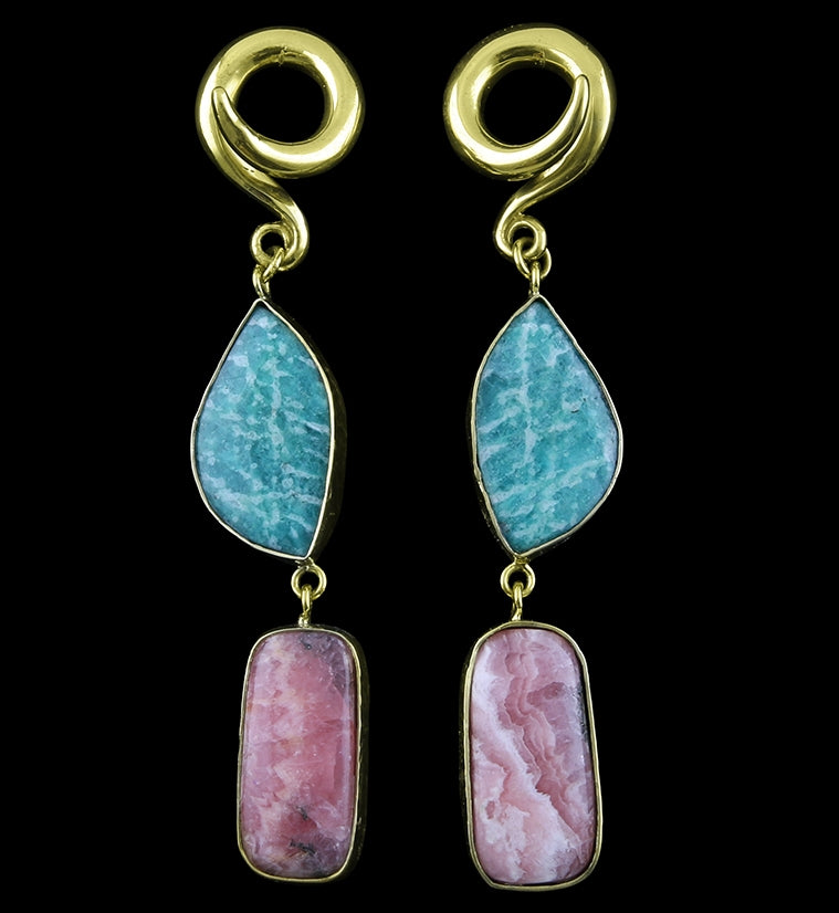 Amazonite X Rhodochrosite Stone Ear Weights Version 4