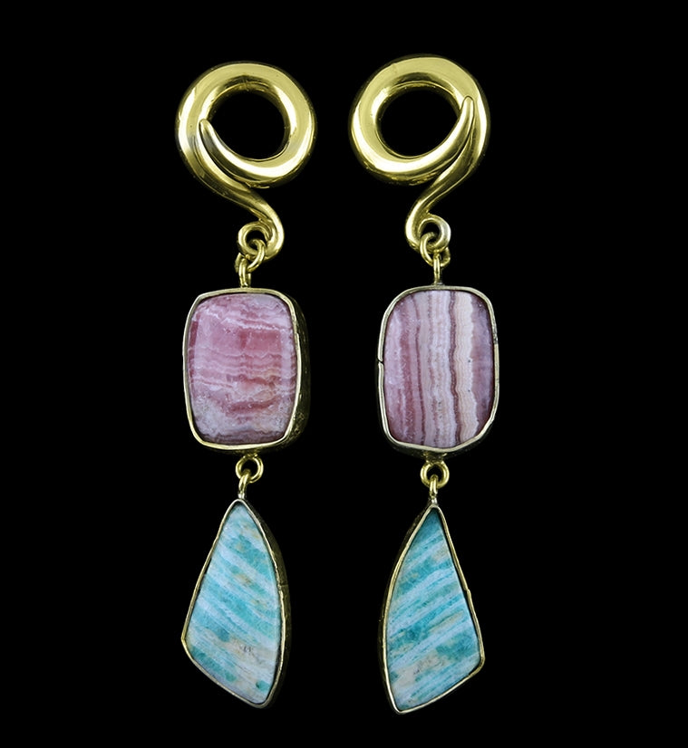Amazonite X Rhodochrosite Stone Ear Weights Version 3