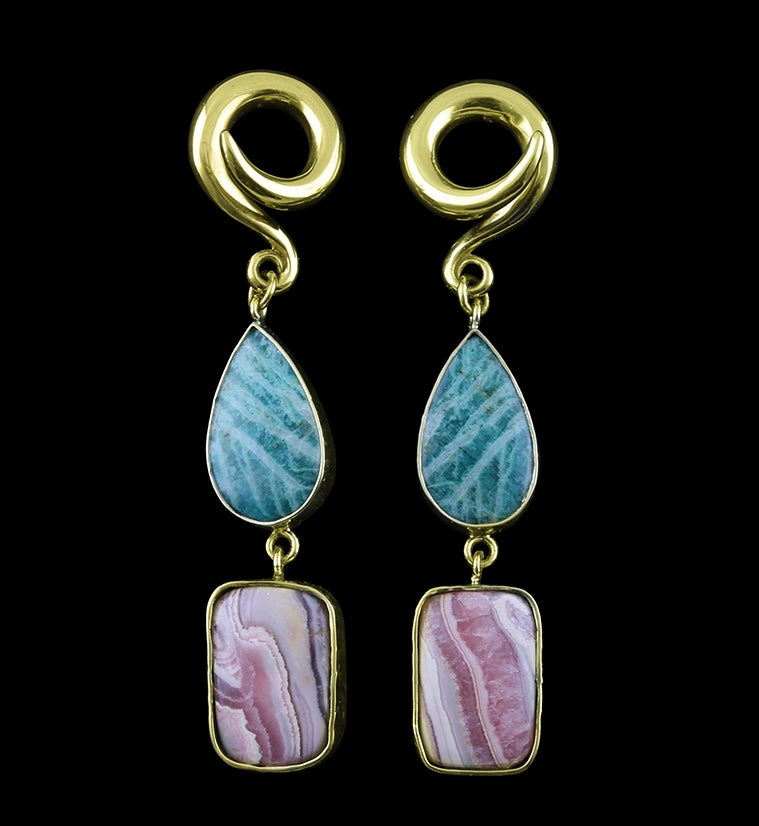 Amazonite X Rhodochrosite Stone Ear Weights Version 2