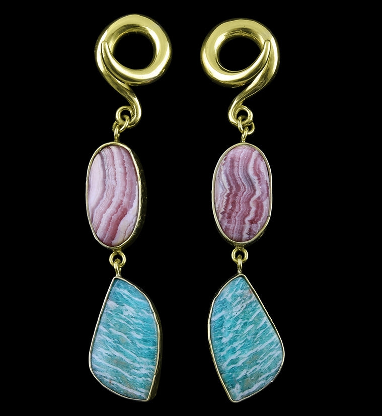 Rhodochrosite X Amazonite Stone Ear Weights Version 1