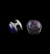 Amethyst Stone Disk White Brass Ear Weights