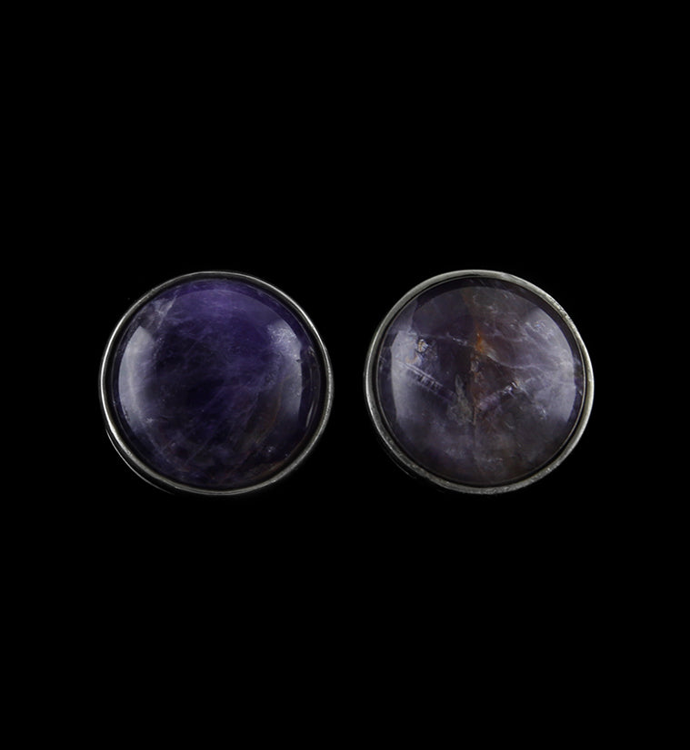 Amethyst Stone Disk White Brass Ear Weights