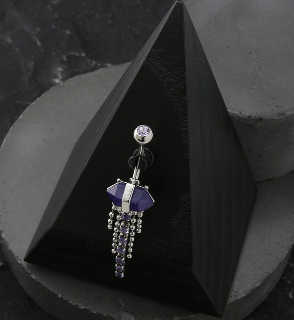 Amethyst Crystal Bead Chain Stainless Steel Belly Button Ring