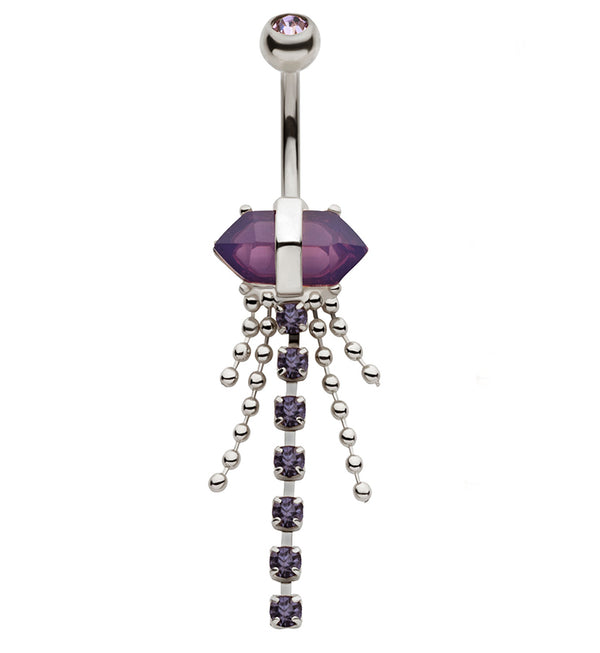 Amethyst Crystal Bead Chain Stainless Steel Belly Button Ring