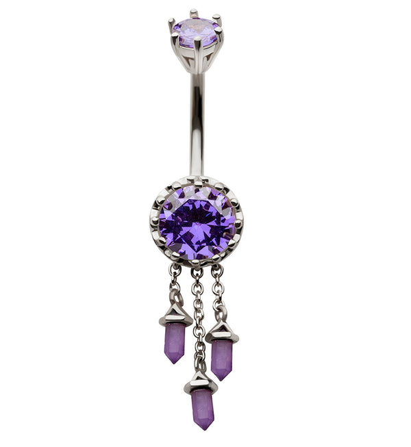 Amethyst Crystal Dangle Stainless Steel Belly Button Ring