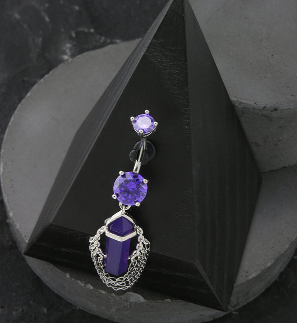 Amethyst Crystal Multi Dangle Chain Stainless Steel Belly Button Ring
