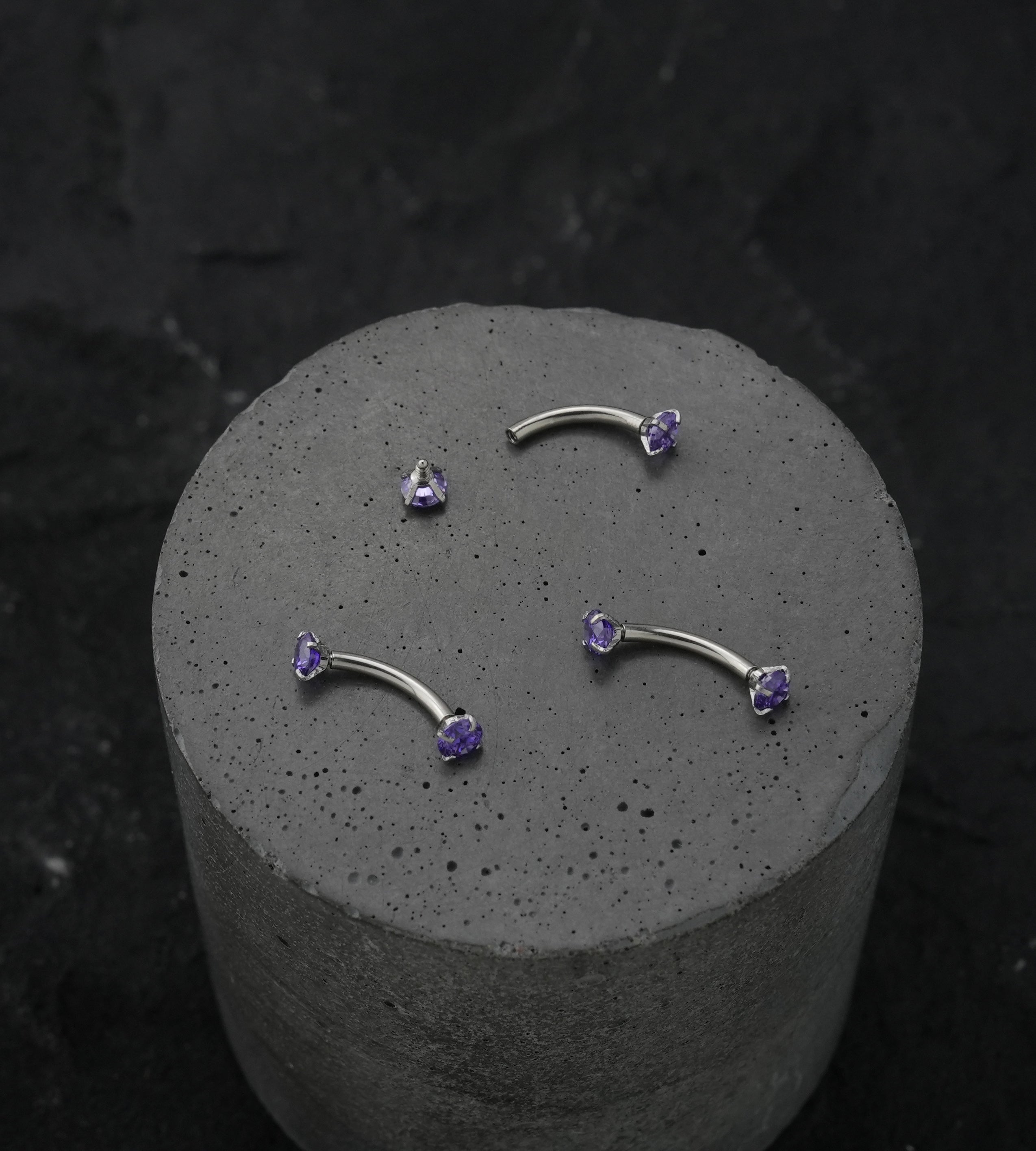 Amethyst CZ Prong Set Stainless Steel Curved Barbell