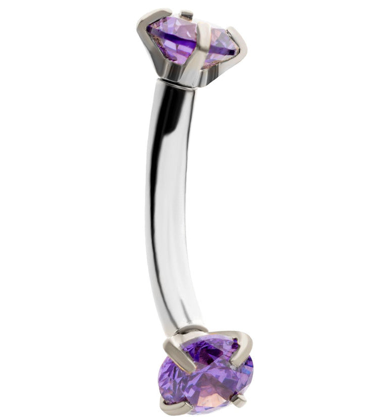 Amethyst CZ Prong Set Stainless Steel Curved Barbell