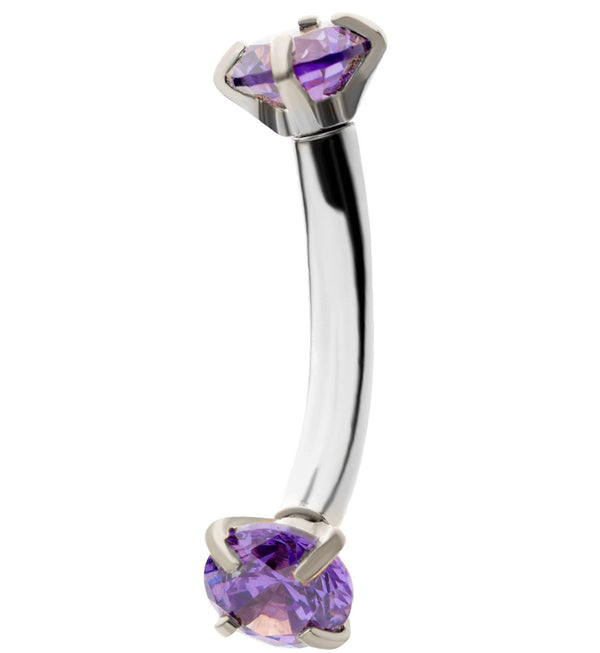 Amethyst CZ Prong Set Stainless Steel Curved Barbell