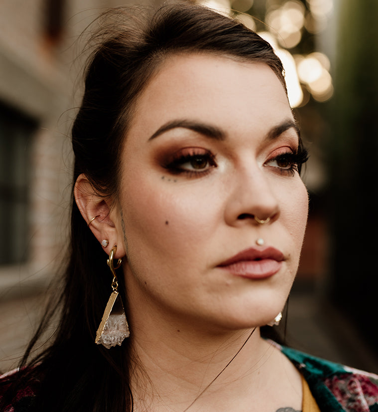 Acute Amethyst Slice Brass Ear Weights