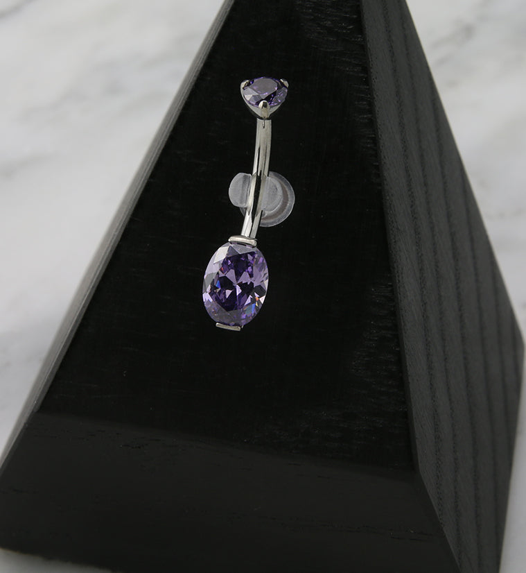 Amethyst Oval CZ Titanium Belly Button Ring