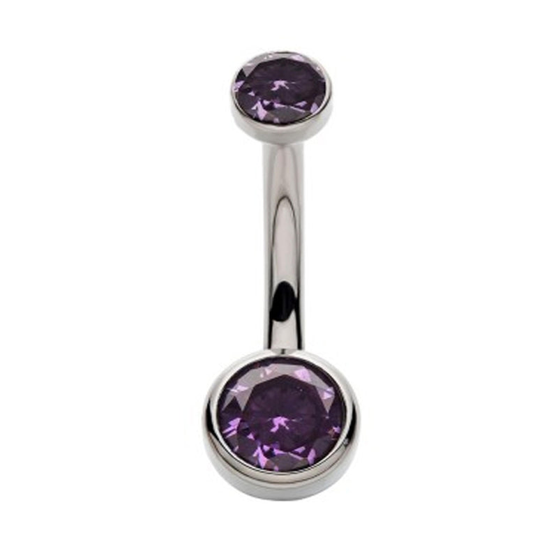 Purple Double Flat Bezel CZ Titanium Belly Button Ring