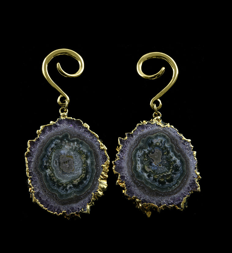 Amethyst Stalactite Brass Ear Weights