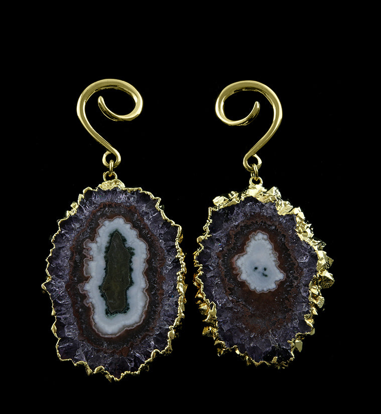 Amethyst Stalactite Brass Ear Weights