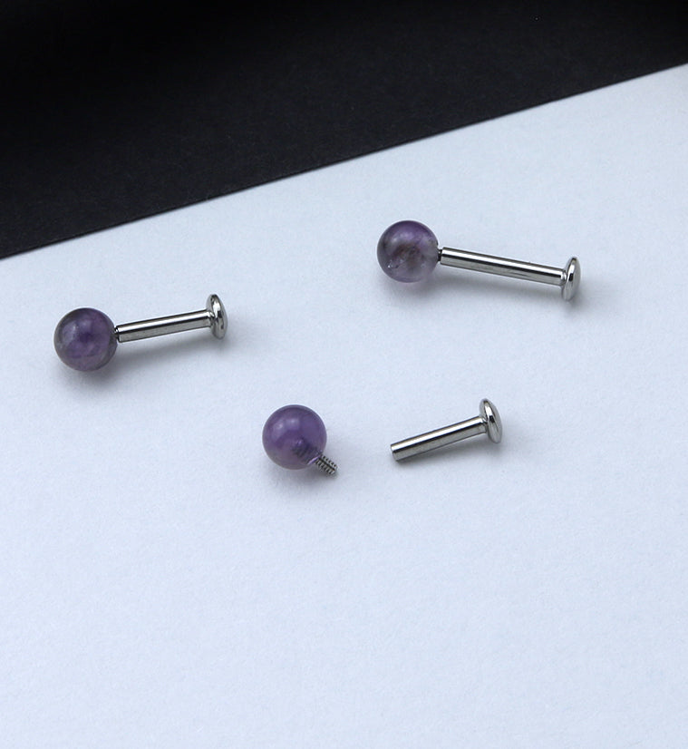 Amethyst Stone Ball Top Internally Threaded Labret
