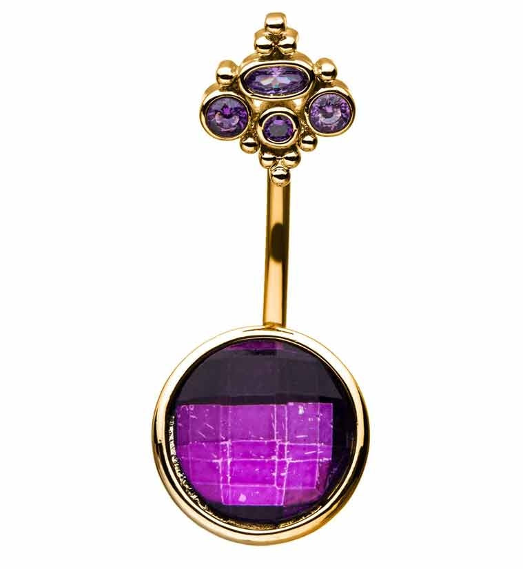 Golden Royal Amethyst Cabochon Belly Ring