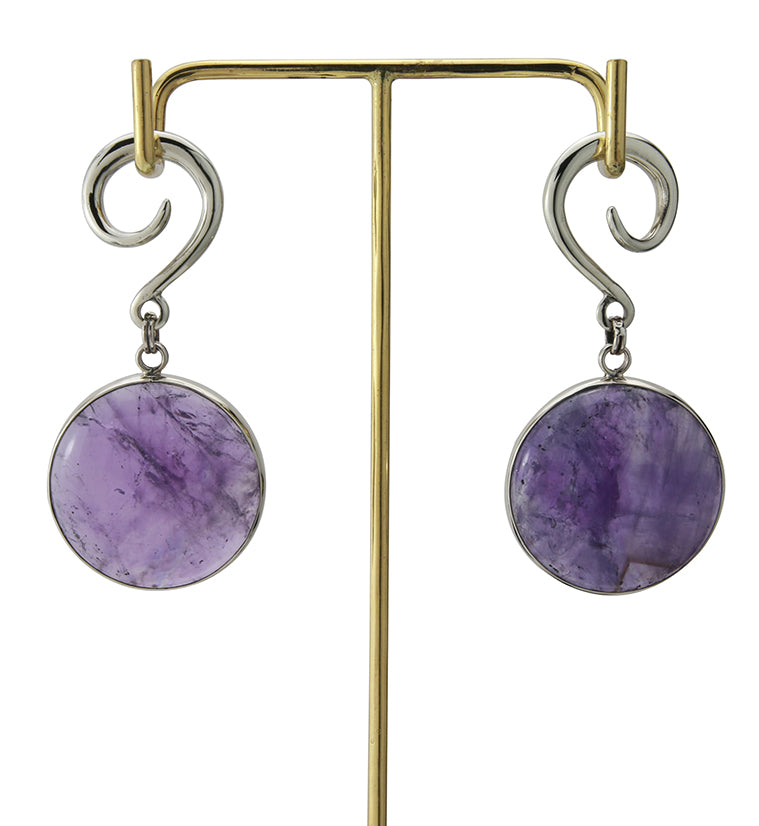 Grand Amethyst Stone Silver Brass Hanging Ear Weights
